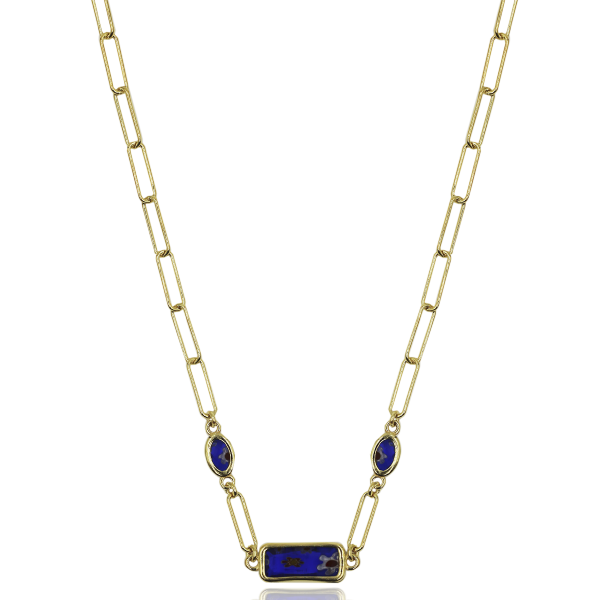 COLAR WOF MOSAIC COLLECTION PRATA DOURADA LAPISLAZULI 925