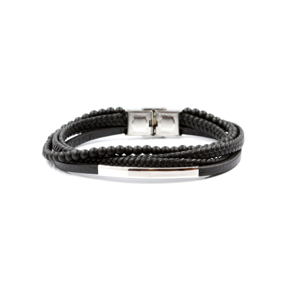 Pulseira em aço e pele