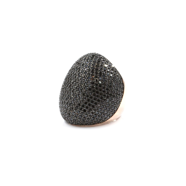 Anel em prata 925 rosa com zircónias pretas